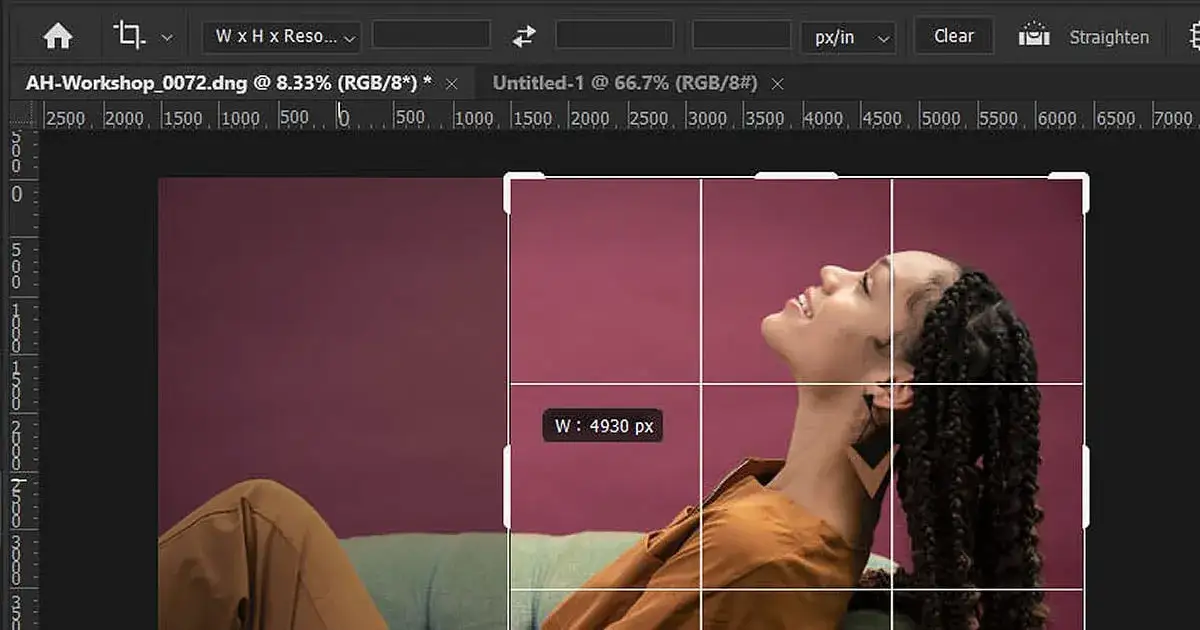 Photoshop crop tool interface