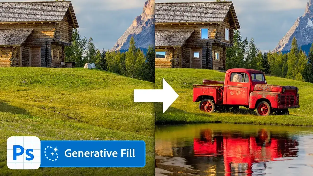 Photoshop Generative Fill example before after complex background